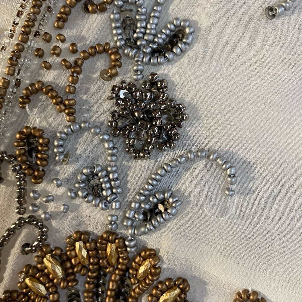 Vintage White Sheer Vest With Intricate Metallic Beading S Boho Whimsigoth Fairy - Picture 6 of 16